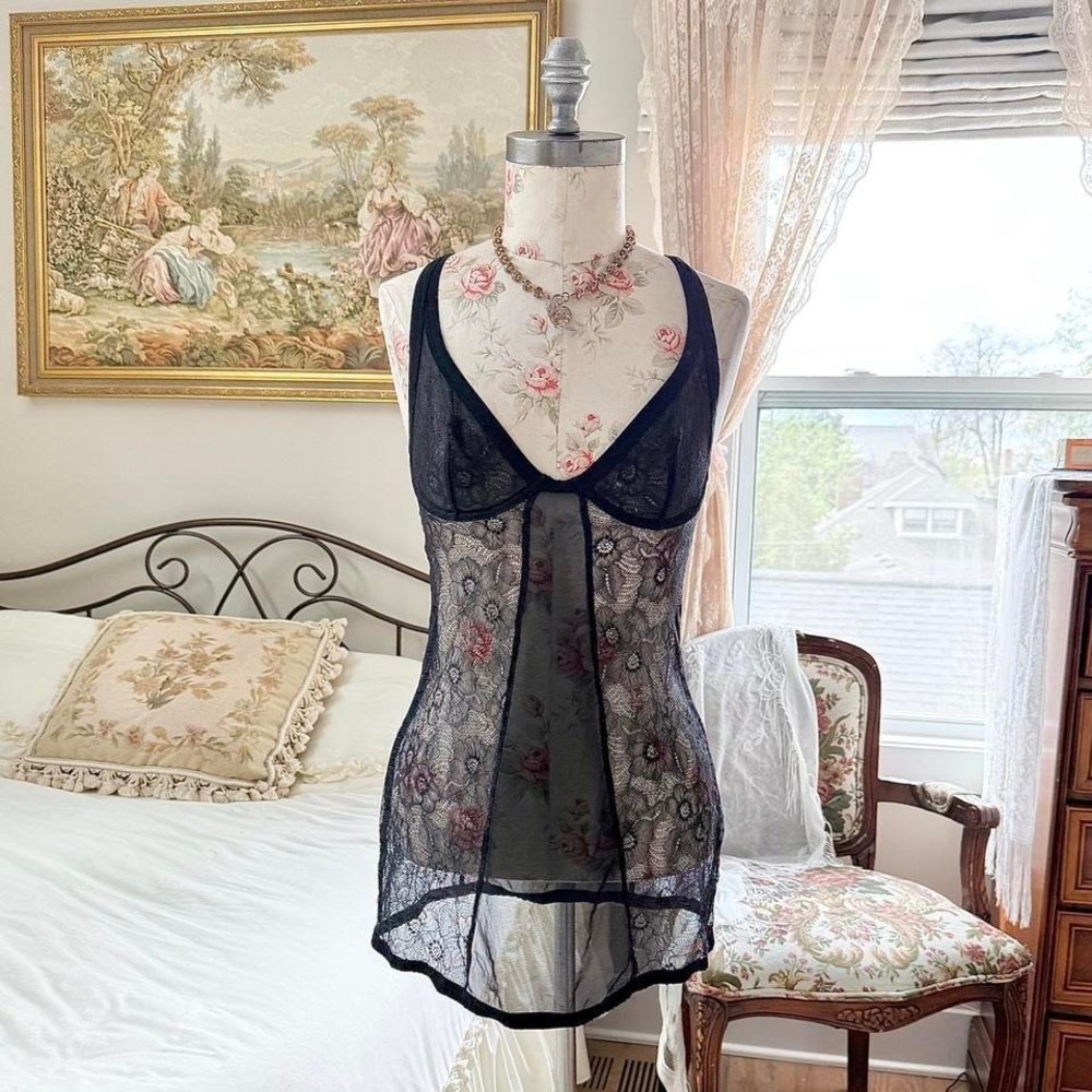 Y2K victoria's secret black lace slip‎ dress size small
